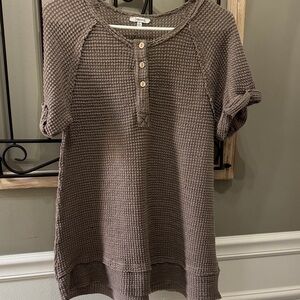 Brown Waffle Knit Henley Top JODIFL Sz small